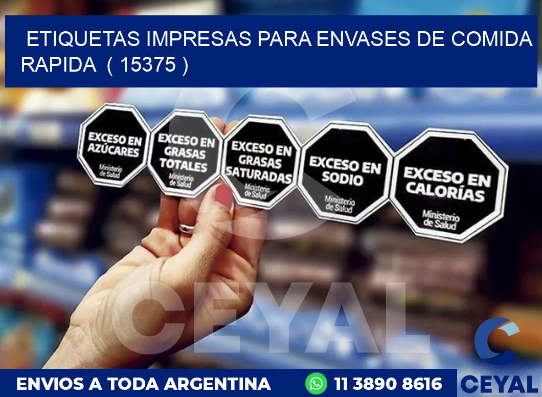 ETIQUETAS IMPRESAS PARA ENVASES DE COMIDA RAPIDA  ( 15375 )