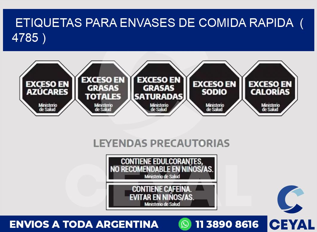 ETIQUETAS PARA ENVASES DE COMIDA RAPIDA ( 4785 )