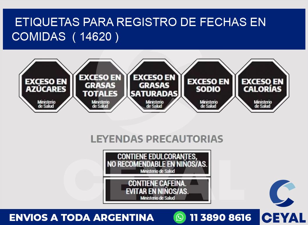 ETIQUETAS PARA REGISTRO DE FECHAS EN COMIDAS  ( 14620 )