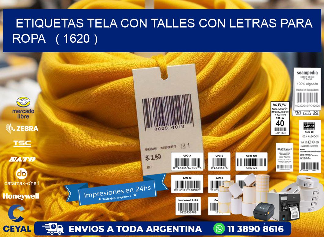ETIQUETAS TELA CON TALLES CON LETRAS PARA ROPA ( 1620 )