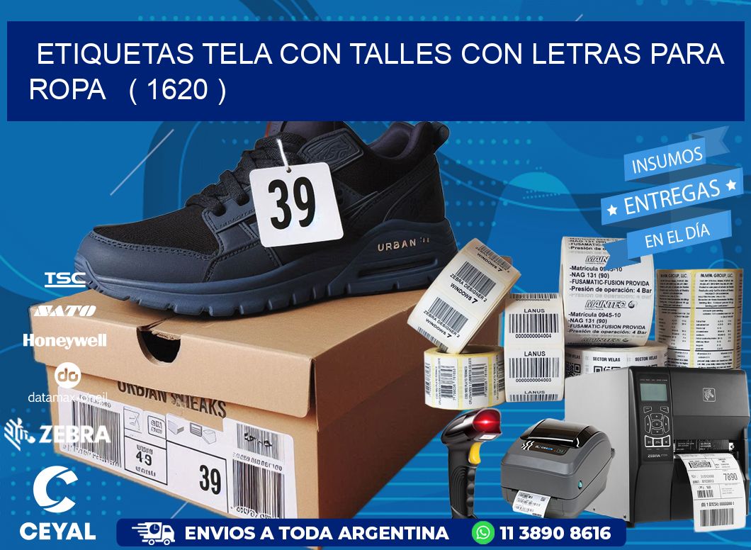 ETIQUETAS TELA CON TALLES CON LETRAS PARA ROPA ( 1620 )