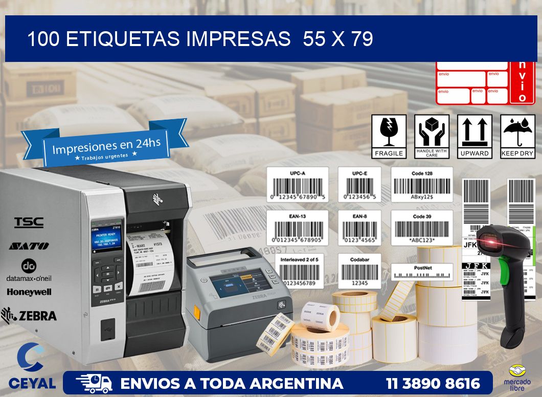 100 ETIQUETAS IMPRESAS 55 x 79