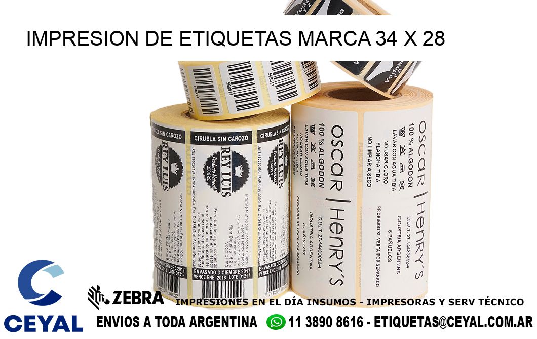 IMPRESION DE ETIQUETAS MARCA 34 x 28