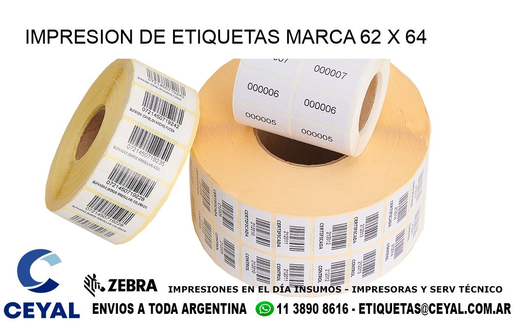 IMPRESION DE ETIQUETAS MARCA 62 x 64