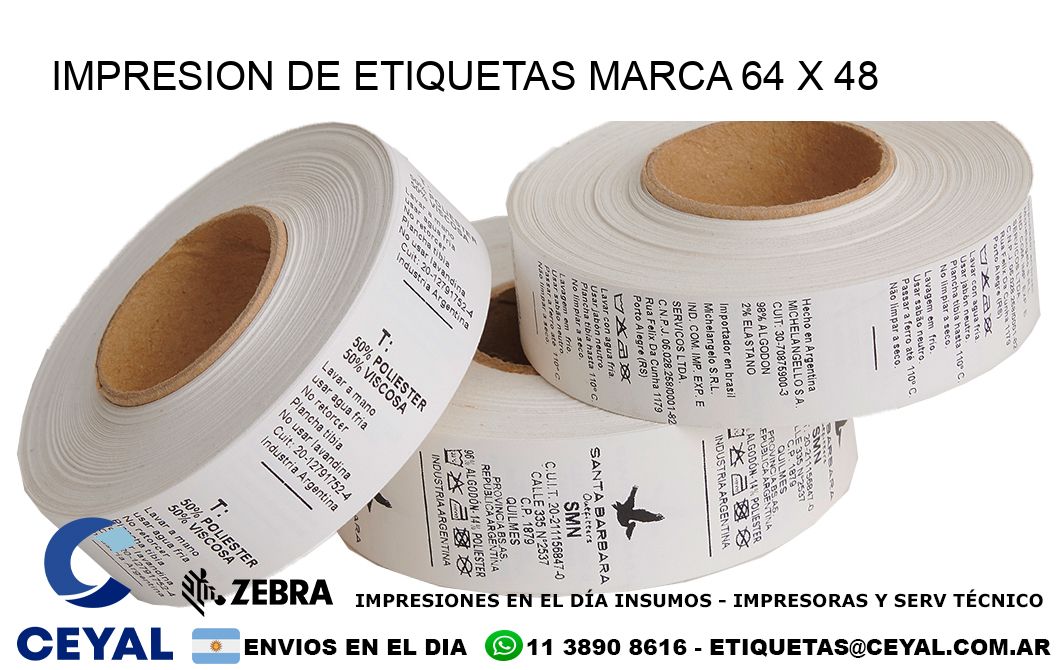 IMPRESION DE ETIQUETAS MARCA 64 x 48