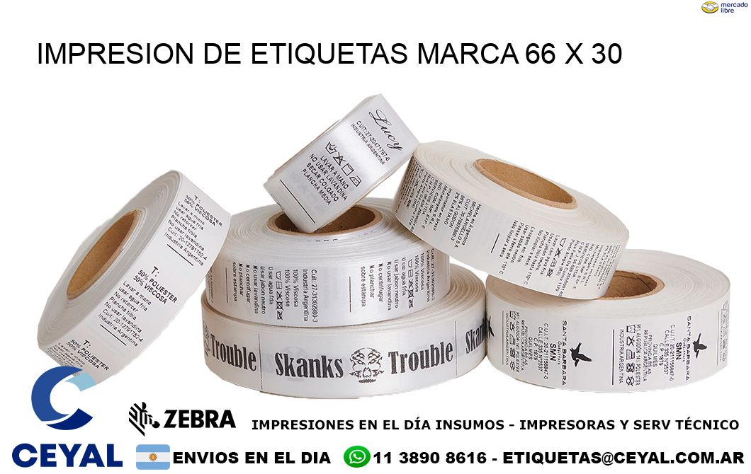 IMPRESION DE ETIQUETAS MARCA 66 x 30