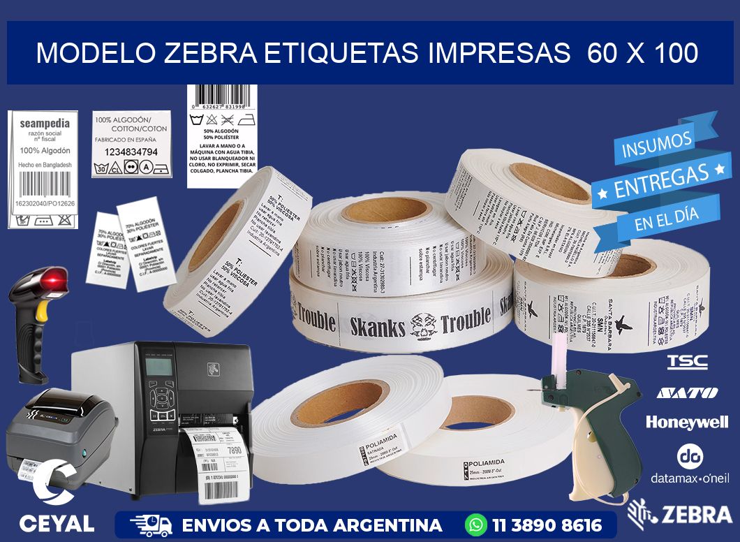 MODELO ZEBRA ETIQUETAS IMPRESAS 60 x 100