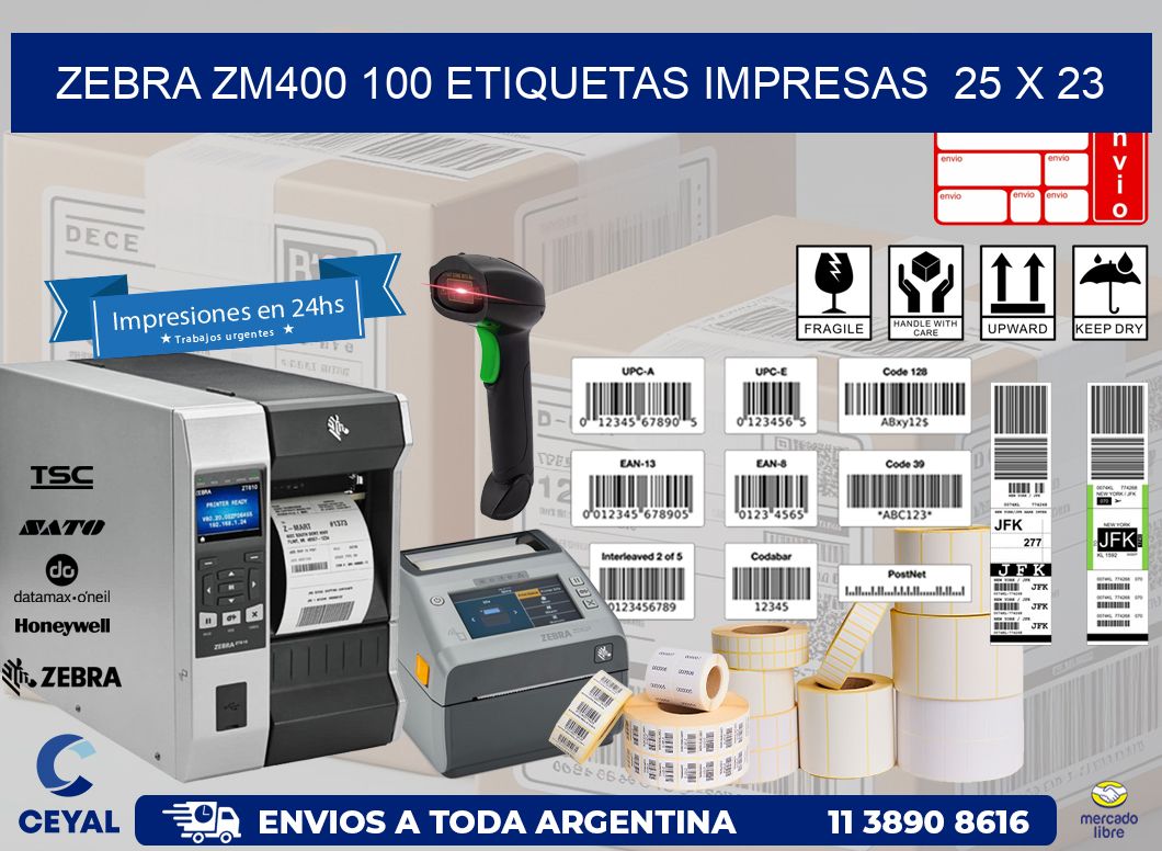 ZEBRA ZM400 100 ETIQUETAS IMPRESAS 25 x 23