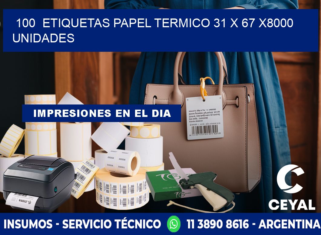 100 ETIQUETAS PAPEL TERMICO 31 x 67 X8000 UNIDADES