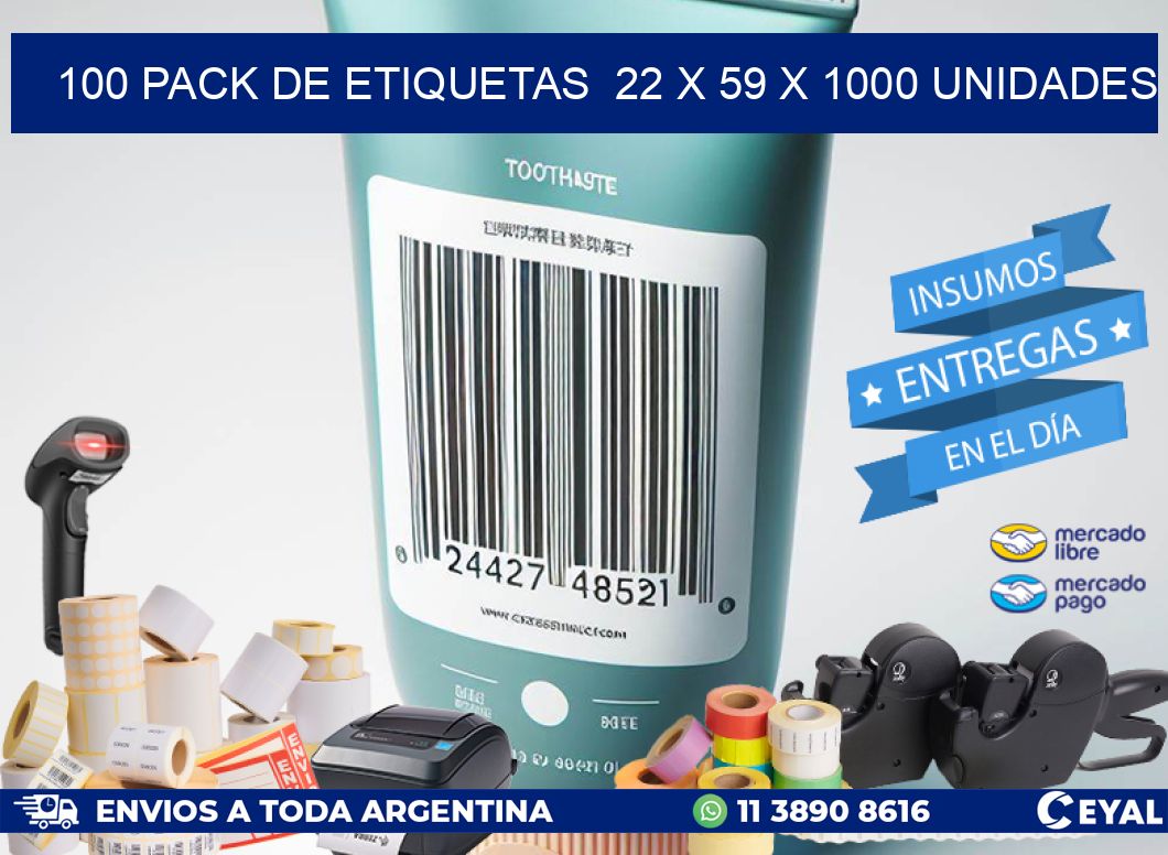 100 PACK DE ETIQUETAS 22 x 59 X 1000 UNIDADES