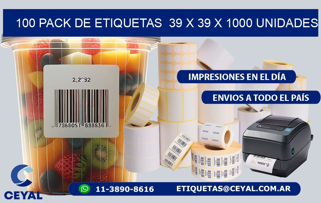100 PACK DE ETIQUETAS 39 x 39 X 1000 UNIDADES