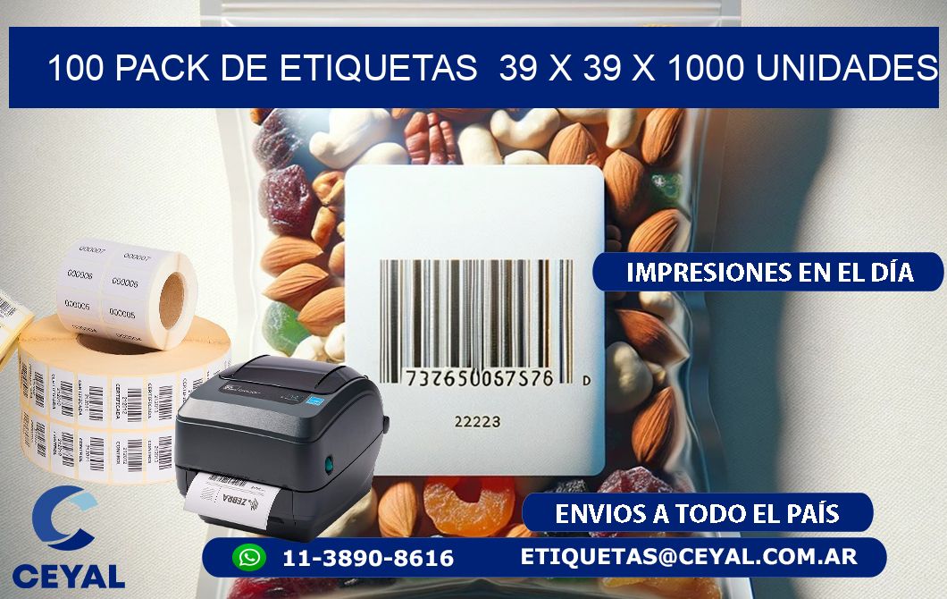 100 PACK DE ETIQUETAS 39 x 39 X 1000 UNIDADES