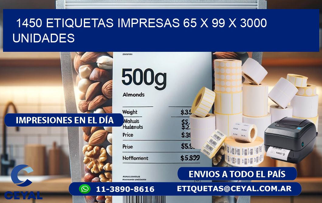 1450 ETIQUETAS IMPRESAS 65 x 99 X 3000 UNIDADES