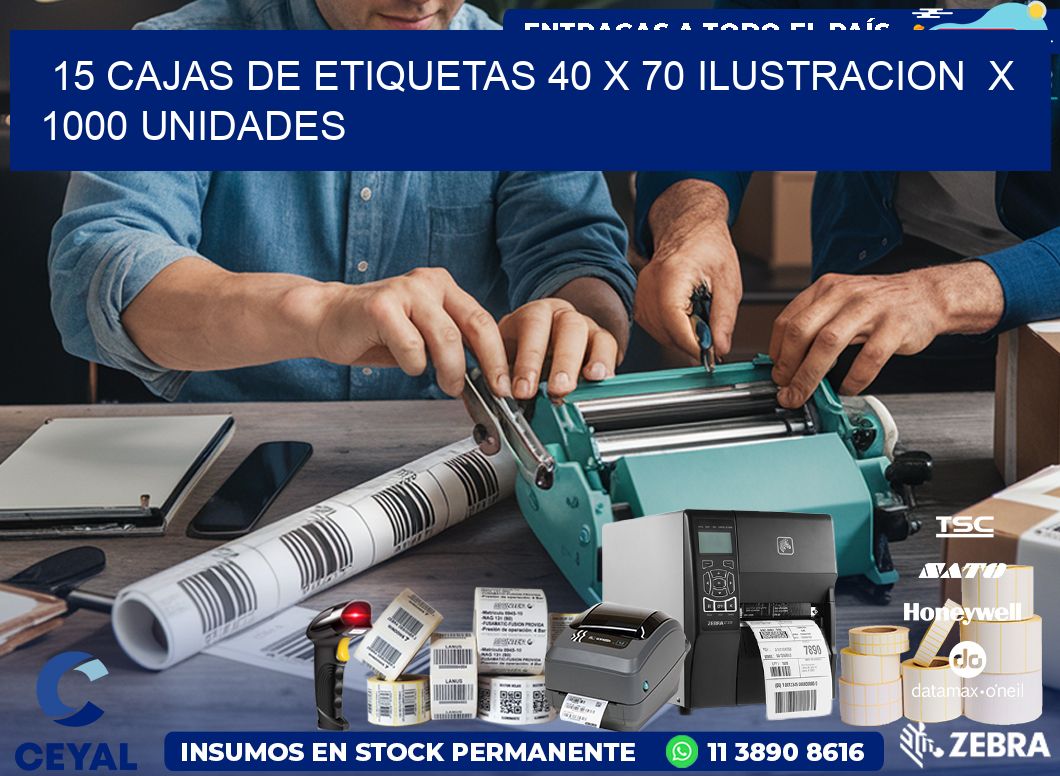 15 CAJAS DE ETIQUETAS 40 x 70 ILUSTRACION X 1000 UNIDADES