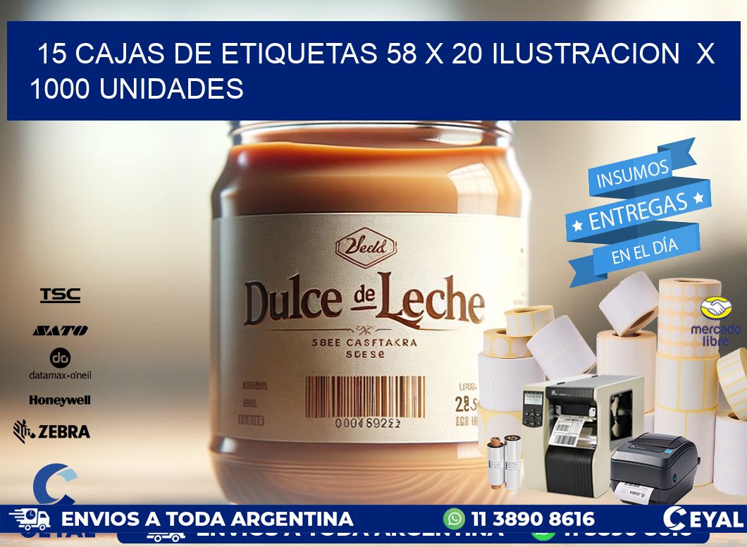 15 CAJAS DE ETIQUETAS 58 x 20 ILUSTRACION X 1000 UNIDADES