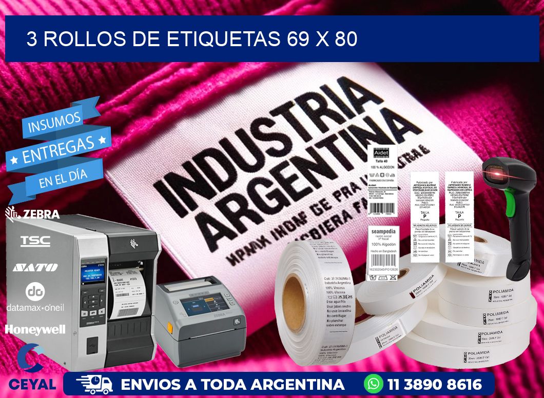 3 ROLLOS DE ETIQUETAS 69 x 80