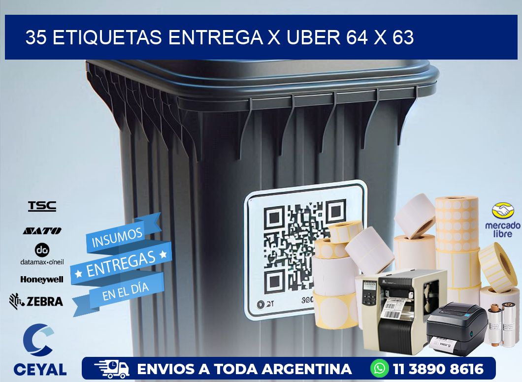 35 ETIQUETAS ENTREGA X UBER 64 x 63