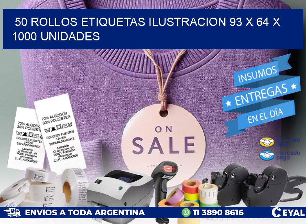 50 ROLLOS ETIQUETAS ILUSTRACION 93 x 64 X 1000 UNIDADES