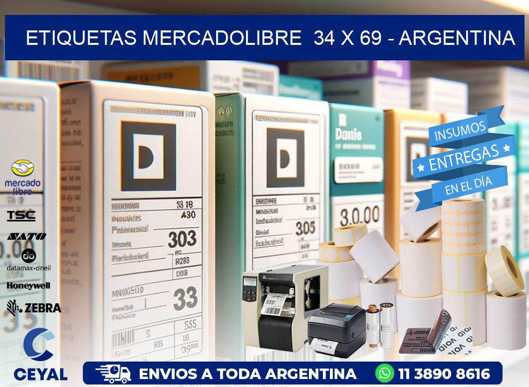 ETIQUETAS MERCADOLIBRE  34 x 69 - ARGENTINA