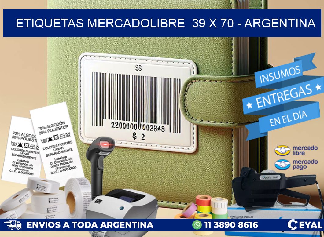 ETIQUETAS MERCADOLIBRE  39 x 70 - ARGENTINA