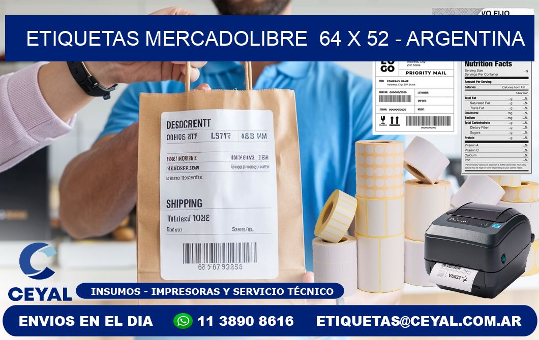 ETIQUETAS MERCADOLIBRE 64 x 52 - ARGENTINA