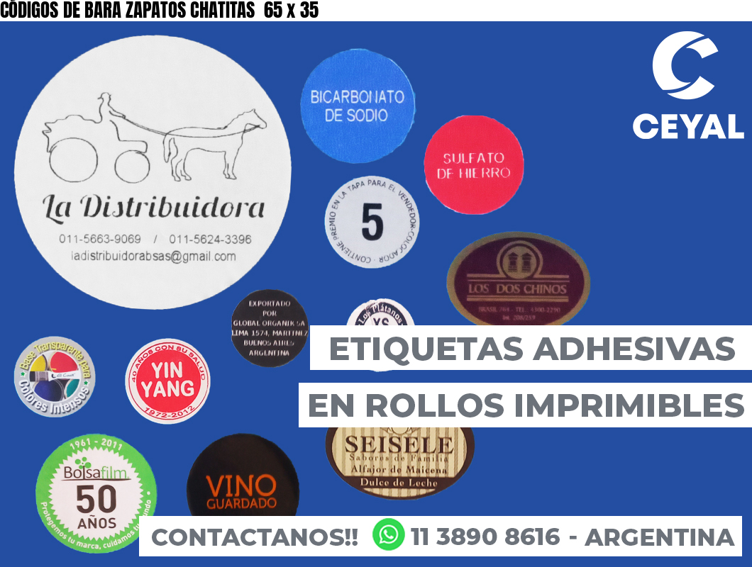 CÓDIGOS DE BARA ZAPATOS CHATITAS 65 x 35