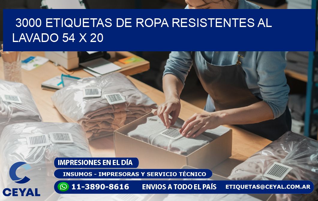 3000 ETIQUETAS DE ROPA RESISTENTES AL LAVADO 54 x 20