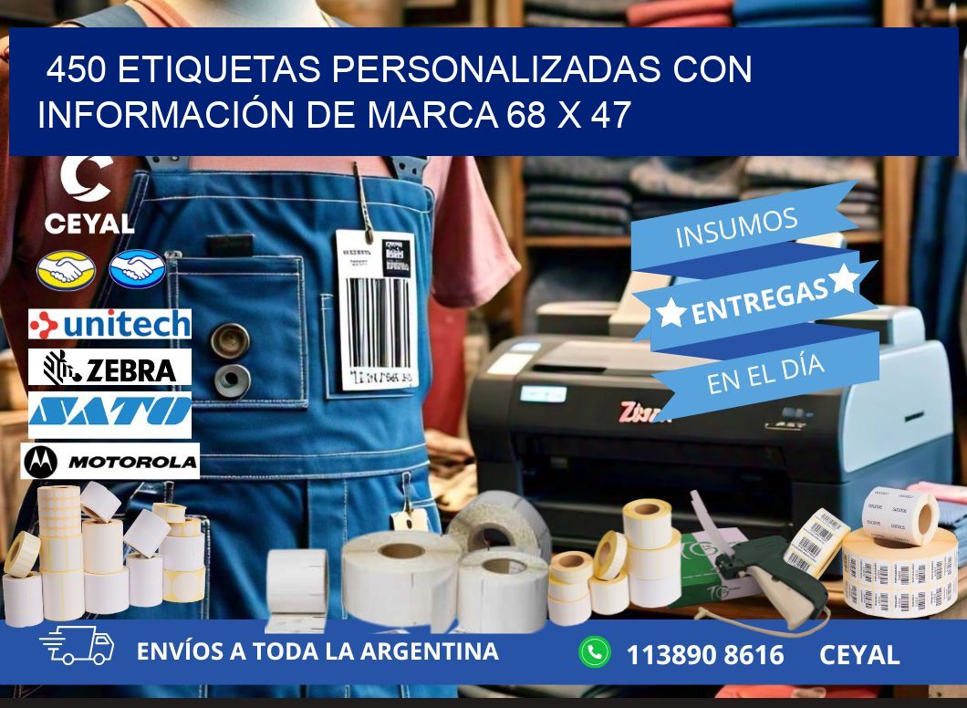 450 ETIQUETAS PERSONALIZADAS CON INFORMACIÓN DE MARCA 68 x 47