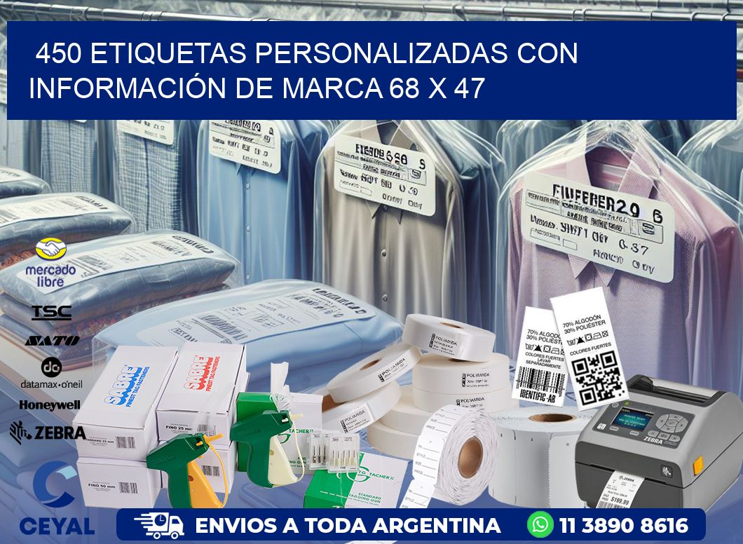 450 ETIQUETAS PERSONALIZADAS CON INFORMACIÓN DE MARCA 68 x 47