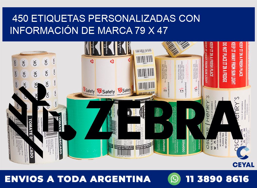 450 ETIQUETAS PERSONALIZADAS CON INFORMACIÓN DE MARCA 79 x 47