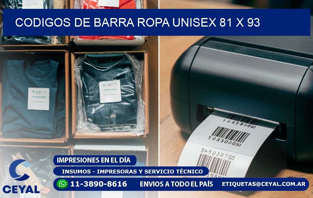 CODIGOS DE BARRA ROPA UNISEX 81 x 93