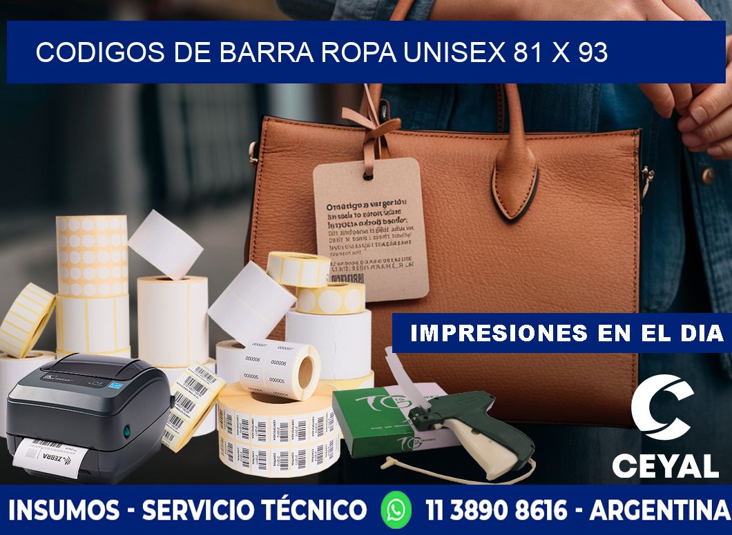 CODIGOS DE BARRA ROPA UNISEX 81 x 93
