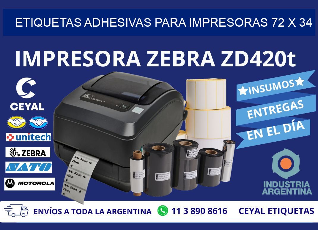 ETIQUETAS ADHESIVAS PARA IMPRESORAS 72 x 34