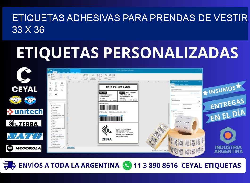 ETIQUETAS ADHESIVAS PARA PRENDAS DE VESTIR 33 x 36