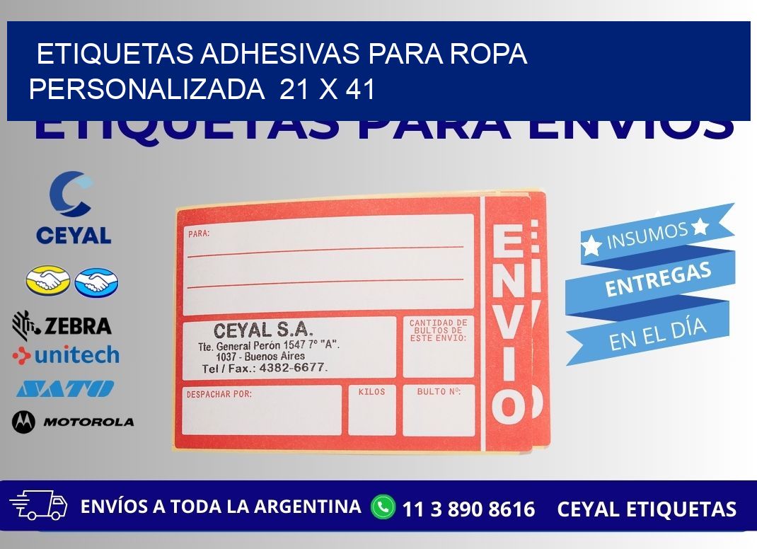 ETIQUETAS ADHESIVAS PARA ROPA PERSONALIZADA  21 x 41