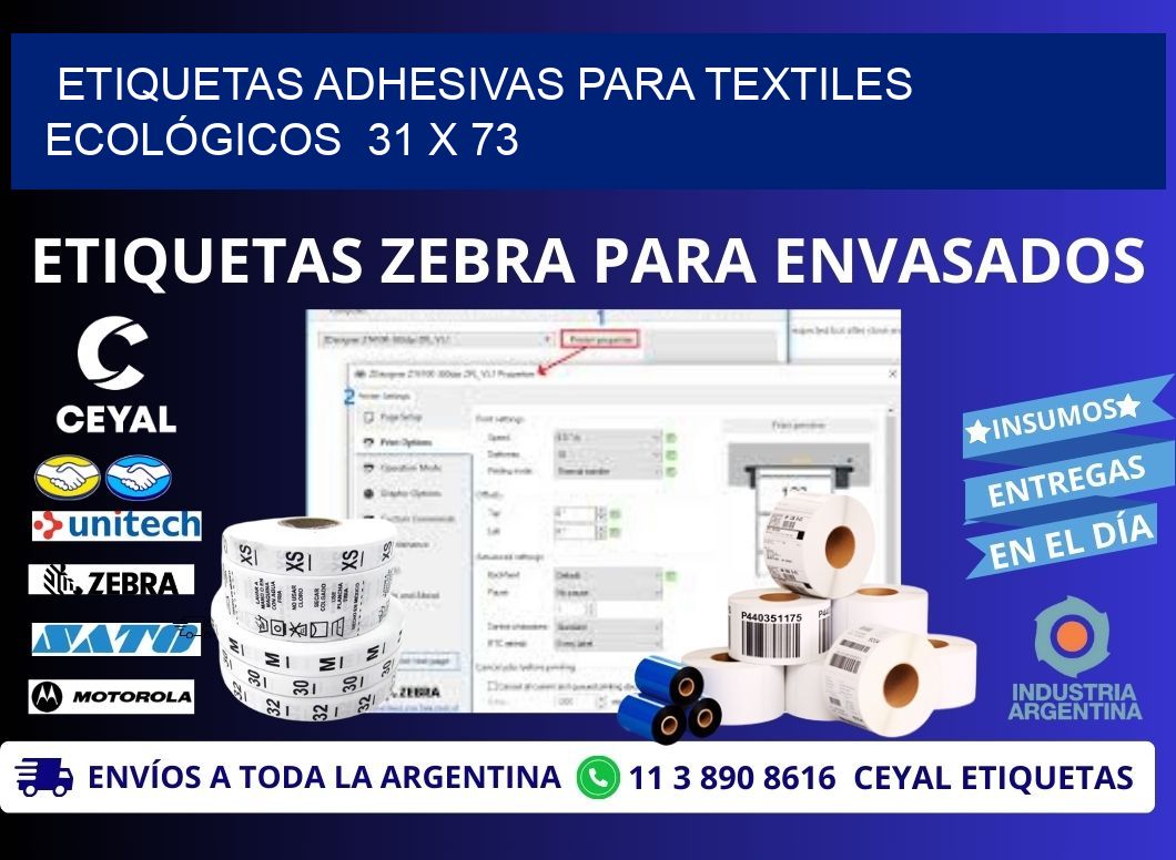 ETIQUETAS ADHESIVAS PARA TEXTILES ECOLÓGICOS 31 x 73