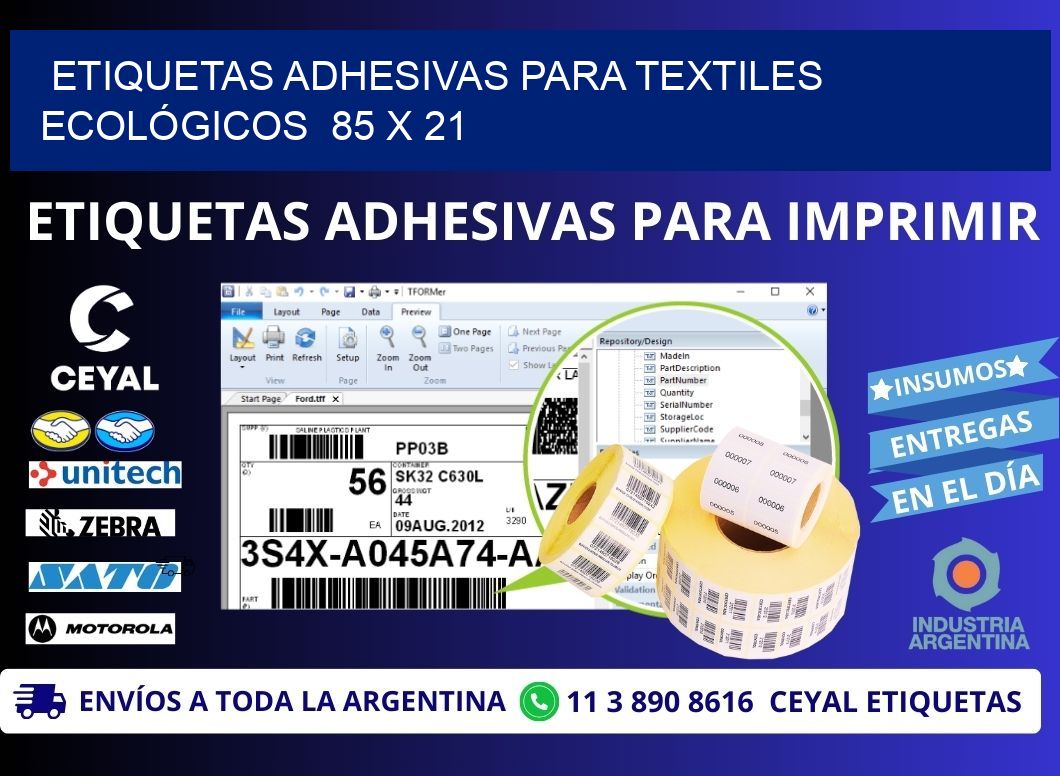 ETIQUETAS ADHESIVAS PARA TEXTILES ECOLÓGICOS 85 x 21