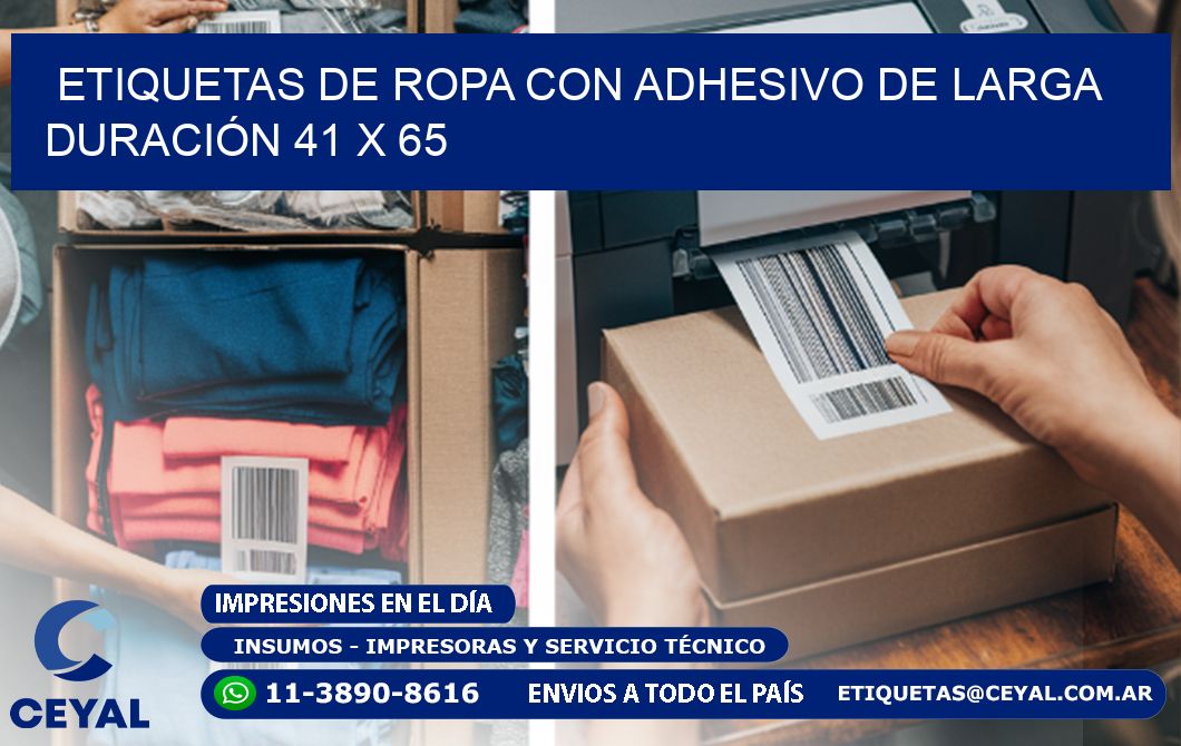 ETIQUETAS DE ROPA CON ADHESIVO DE LARGA DURACIÓN 41 x 65