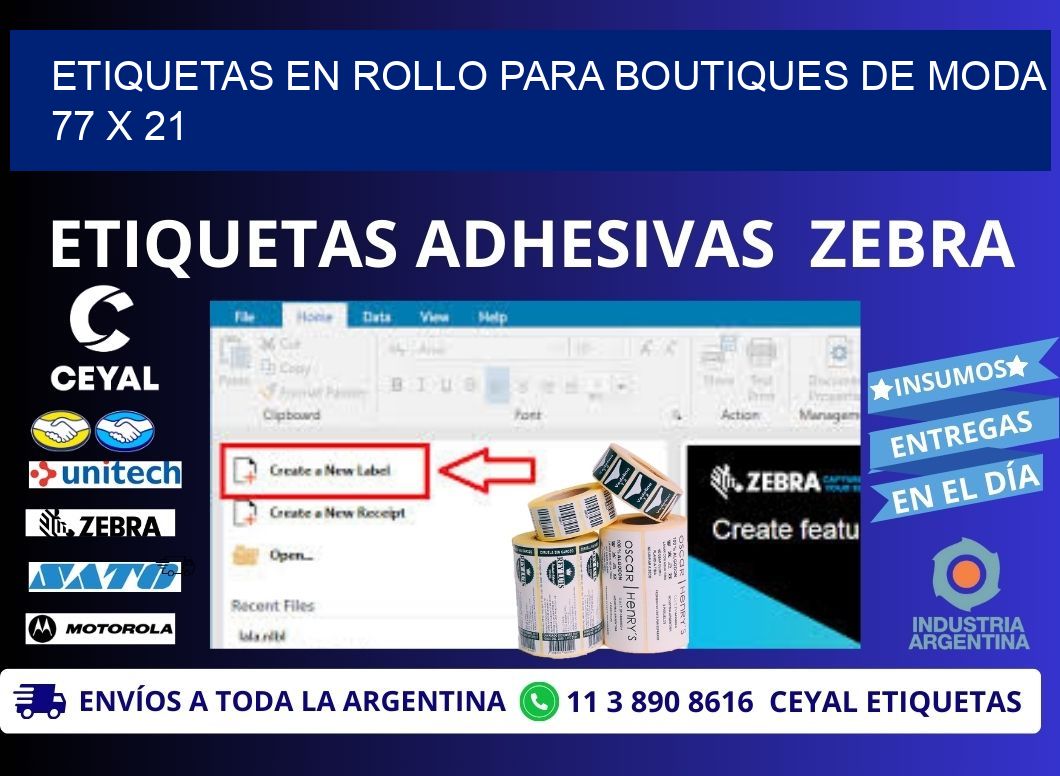 ETIQUETAS EN ROLLO PARA BOUTIQUES DE MODA  77 x 21