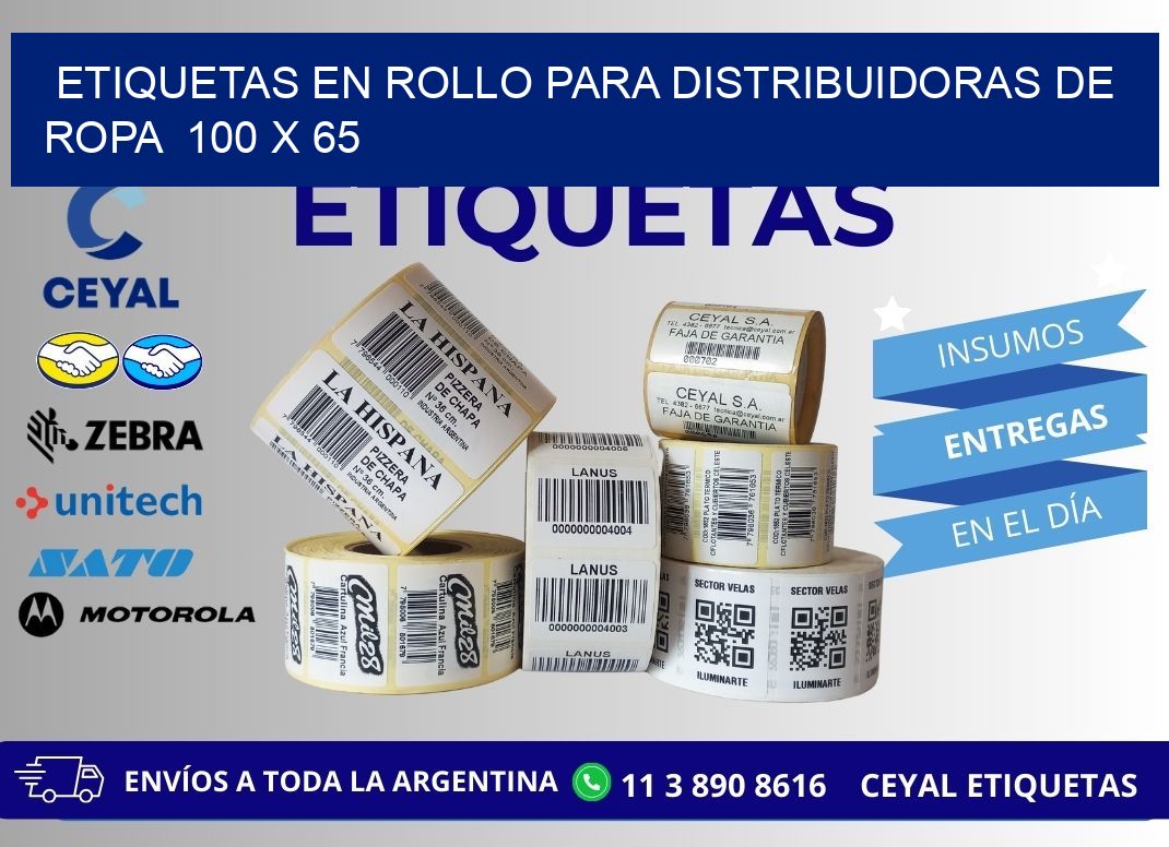 ETIQUETAS EN ROLLO PARA DISTRIBUIDORAS DE ROPA 100 x 65