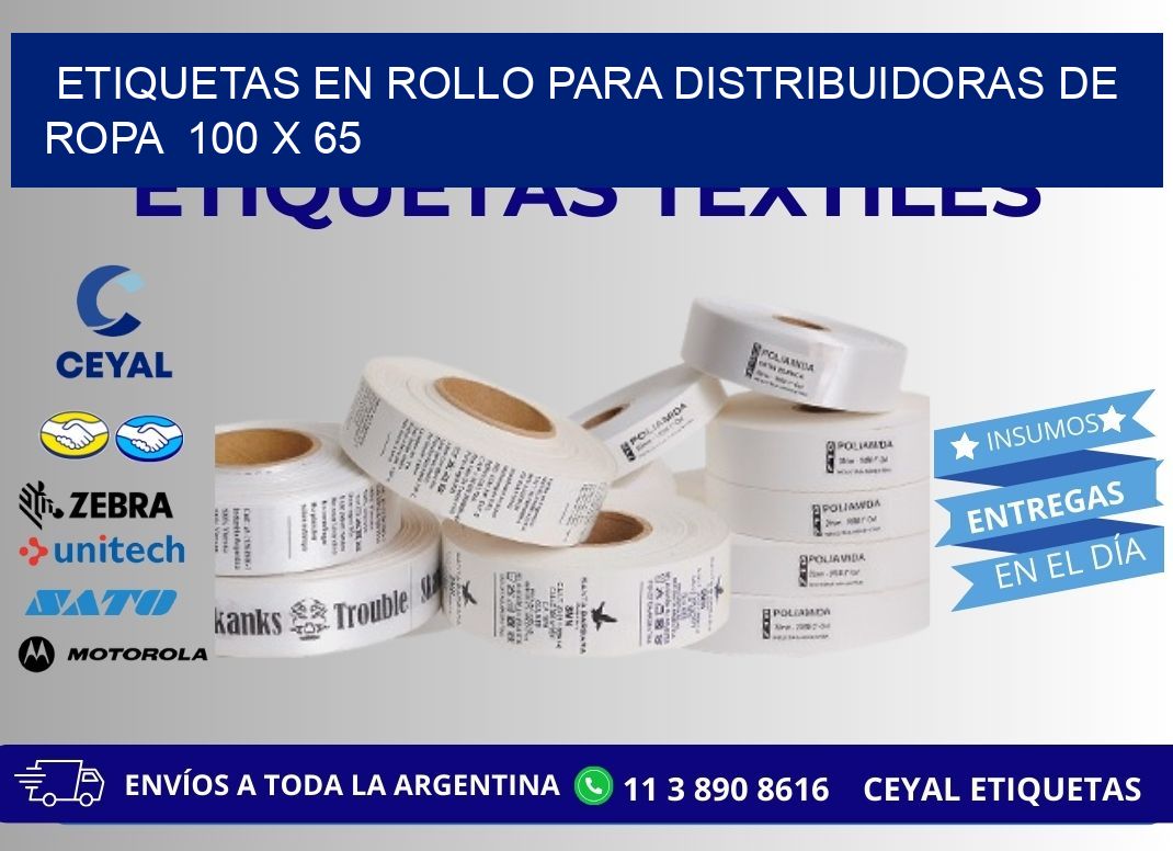 ETIQUETAS EN ROLLO PARA DISTRIBUIDORAS DE ROPA 100 x 65
