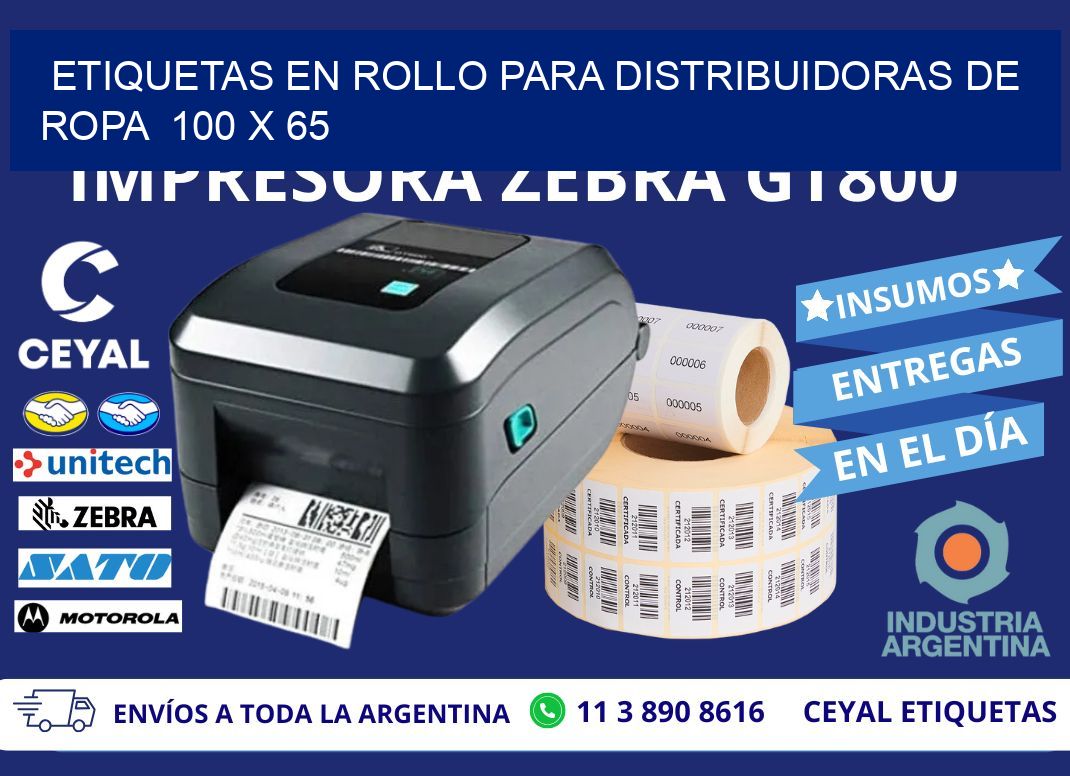 ETIQUETAS EN ROLLO PARA DISTRIBUIDORAS DE ROPA 100 x 65