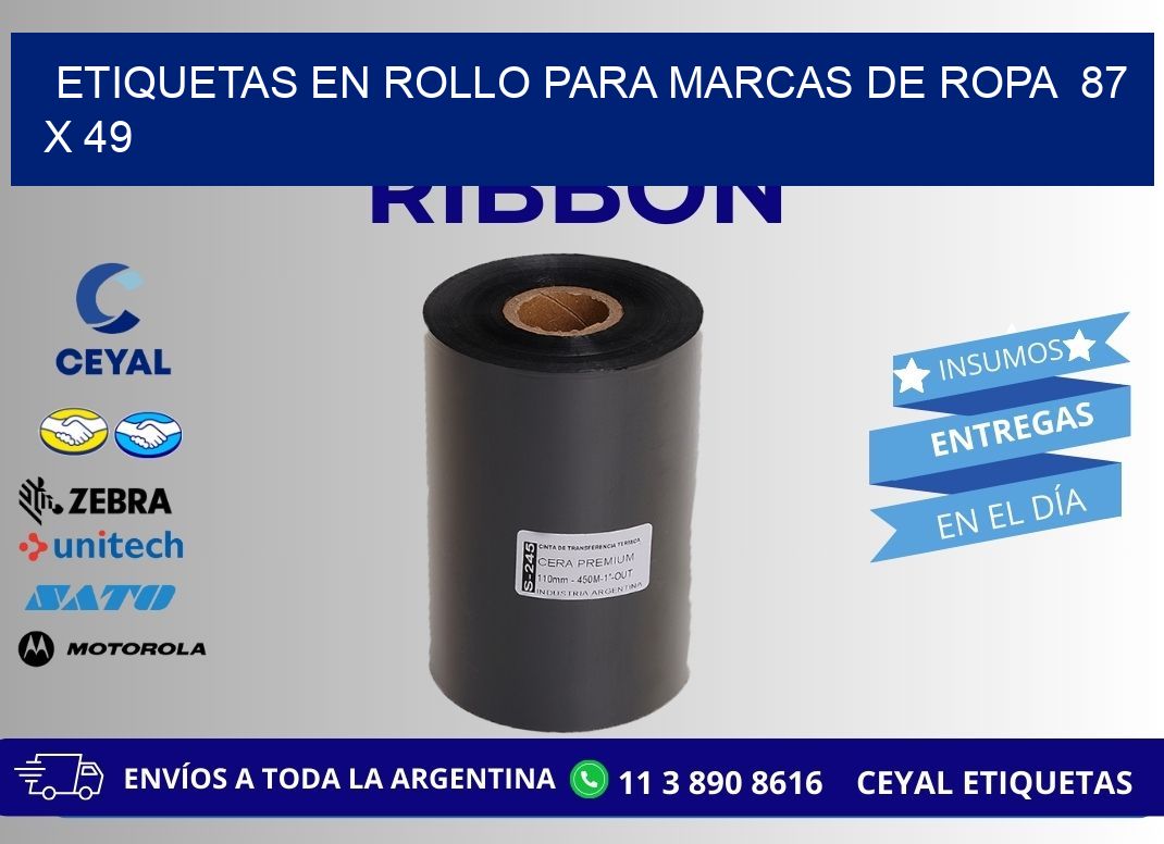 ETIQUETAS EN ROLLO PARA MARCAS DE ROPA  87 x 49
