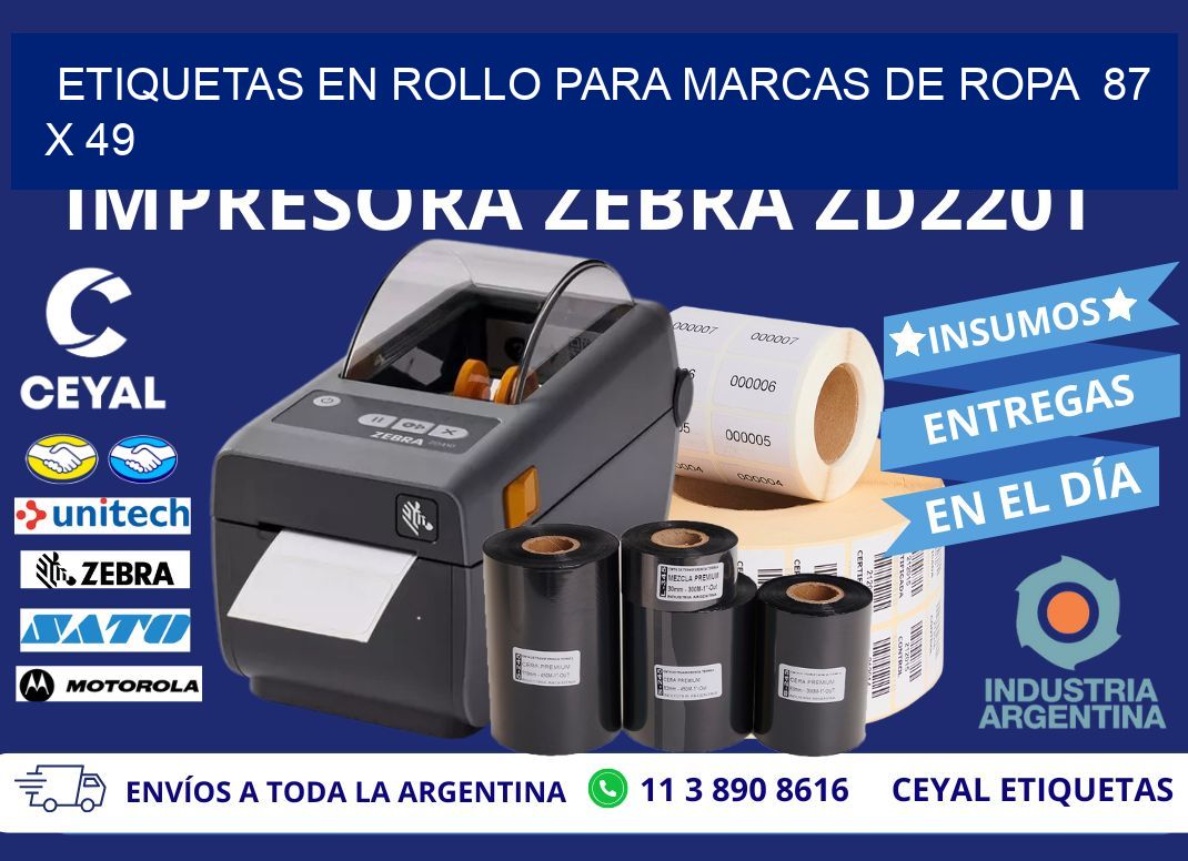 ETIQUETAS EN ROLLO PARA MARCAS DE ROPA  87 x 49