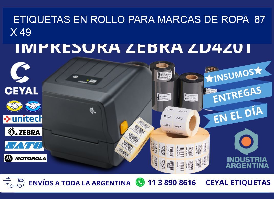 ETIQUETAS EN ROLLO PARA MARCAS DE ROPA  87 x 49