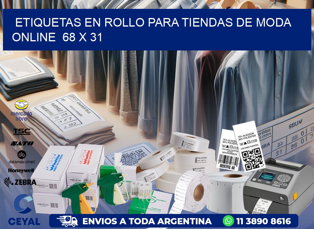 ETIQUETAS EN ROLLO PARA TIENDAS DE MODA ONLINE  68 x 31