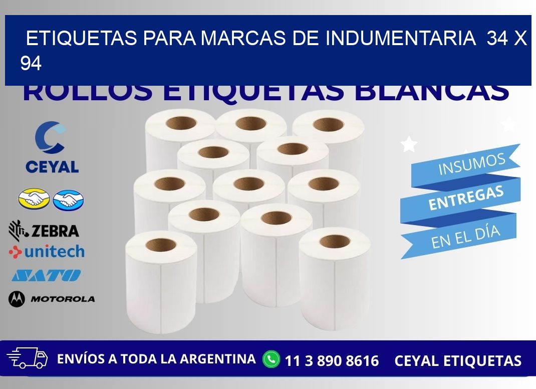 ETIQUETAS PARA MARCAS DE INDUMENTARIA  34 x 94