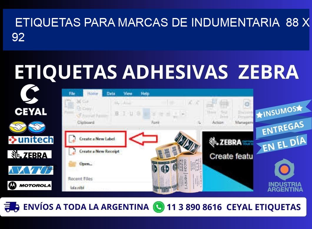 ETIQUETAS PARA MARCAS DE INDUMENTARIA  88 x 92