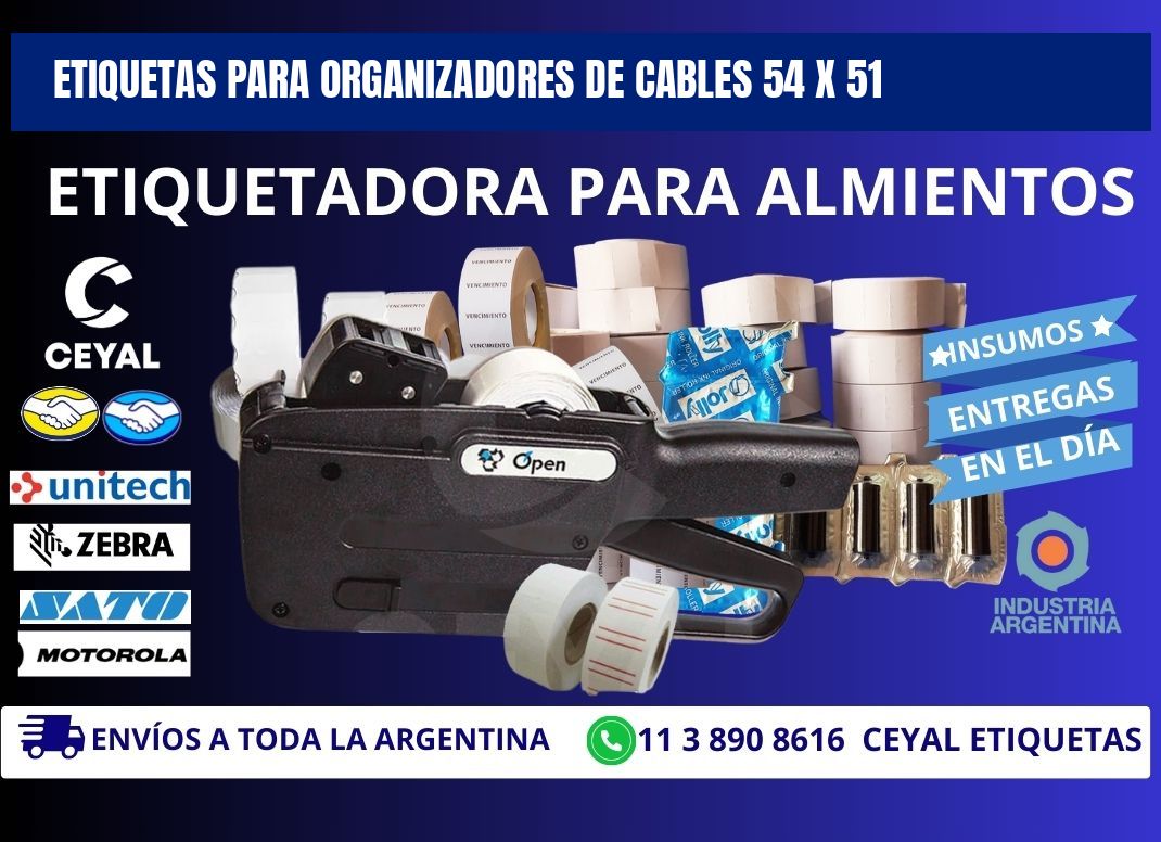 ETIQUETAS PARA ORGANIZADORES DE CABLES 54 x 51
