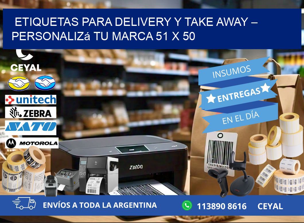 Etiquetas para delivery y take away – Personalizá tu marca 51 x 50